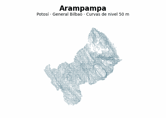 Curvas de nivel cada 50 m - Municipio de Arampampa, Potosí