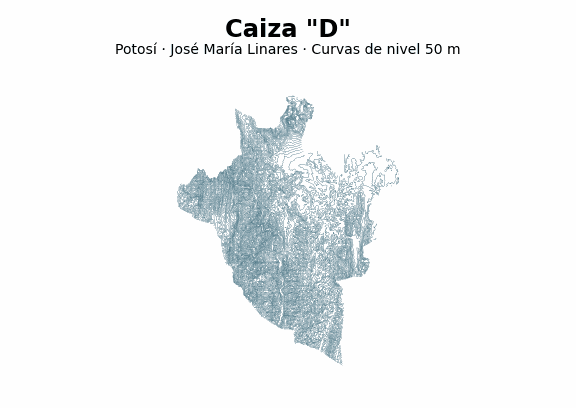Curvas de nivel cada 50 m - Municipio de Caiza "D", Potosí