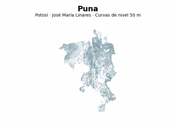 Curvas de nivel cada 50 m - Municipio de Puna, Potosí
