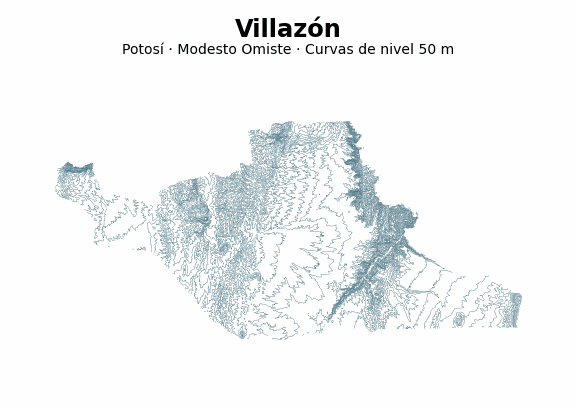 Curvas de nivel cada 50 m - Municipio de Villazón, Potosí