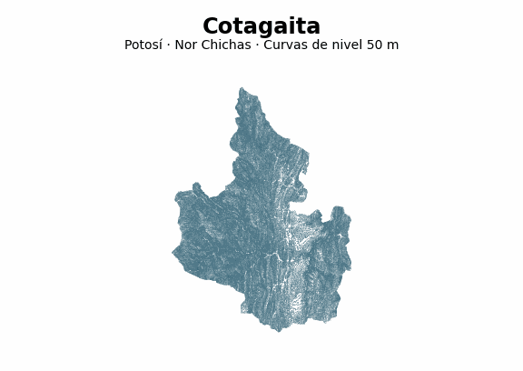 Curvas de nivel cada 50 m - Municipio de Cotagaita, Potosí