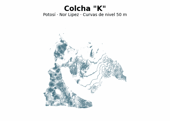 Curvas de nivel cada 50 m - Municipio de Colcha "K", Potosí