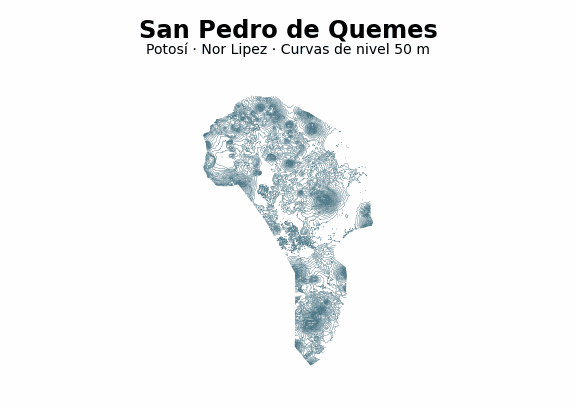 Curvas de nivel cada 50 m - Municipio de San Pedro de Quemes, Potosí