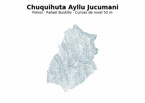 Curvas de nivel cada 50 m - Municipio de Chuquihuta Ayllu Jucumani, Potosí