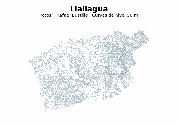 Curvas de nivel cada 50 m - Municipio de Llallagua, Potosí