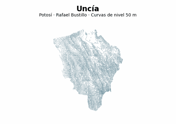 Curvas de nivel cada 50 m - Municipio de Uncía, Potosí
