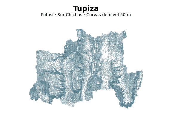 Curvas de nivel cada 50 m - Municipio de Tupiza, Potosí