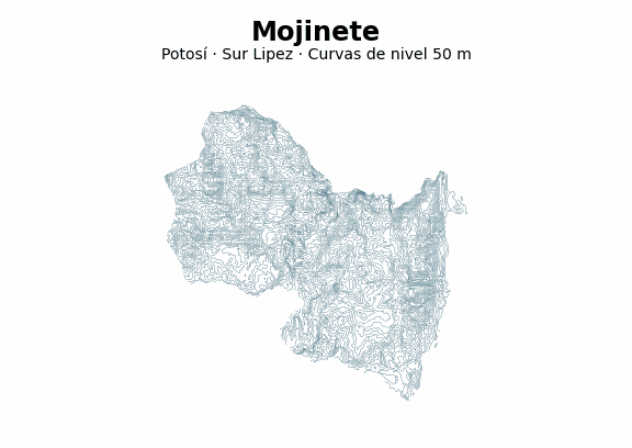 Curvas de nivel cada 50 m - Municipio de Mojinete, Potosí
