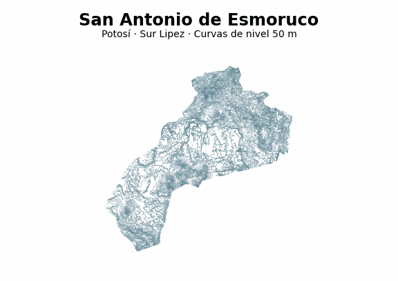 Curvas de nivel cada 50 m - Municipio de San Antonio de Esmoruco, Potosí