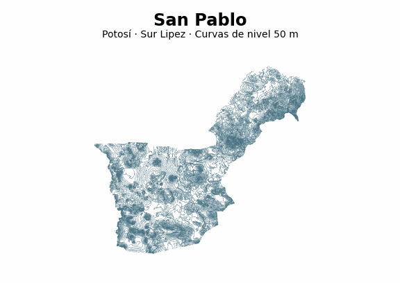 Curvas de nivel cada 50 m - Municipio de San Pablo, Potosí