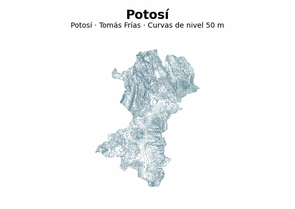 Curvas de nivel cada 50 m - Municipio de Potosí, Potosí