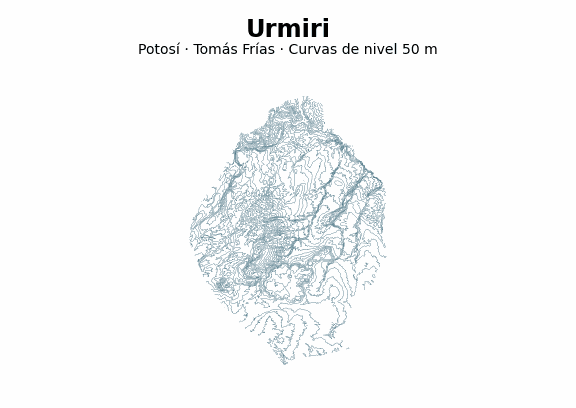 Curvas de nivel cada 50 m - Municipio de Urmiri, Potosí