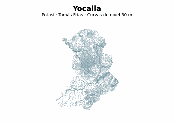 Curvas de nivel cada 50 m - Municipio de Yocalla, Potosí