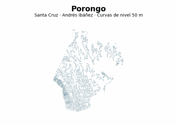 Curvas de nivel cada 50 m - Municipio de Porongo, Santa Cruz