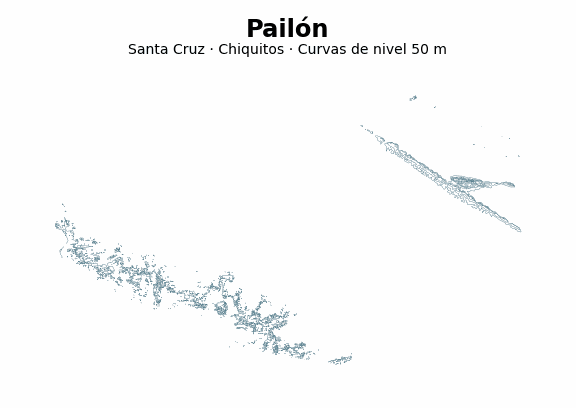 Curvas de nivel cada 50 m - Municipio de Pailón, Santa Cruz