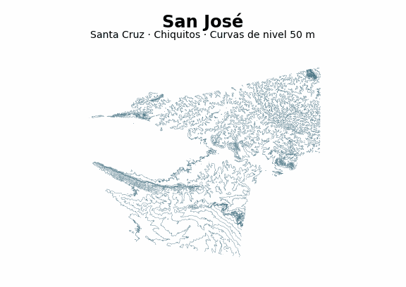 Curvas de nivel cada 50 m - Municipio de San José, Santa Cruz