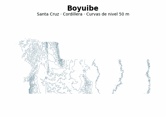 Curvas de nivel cada 50 m - Municipio de Boyuibe, Santa Cruz