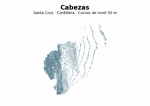 Curvas de nivel cada 50 m - Municipio de Cabezas, Santa Cruz