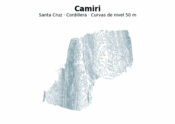 Curvas de nivel cada 50 m - Municipio de Camiri, Santa Cruz