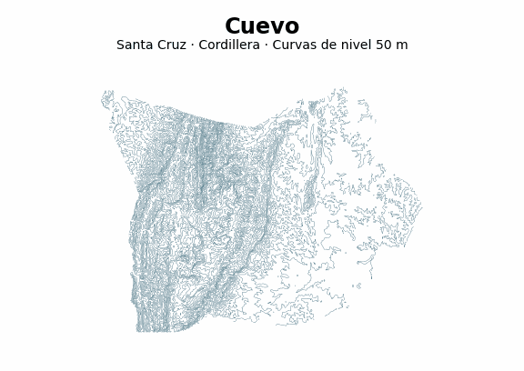 Curvas de nivel cada 50 m - Municipio de Cuevo, Santa Cruz