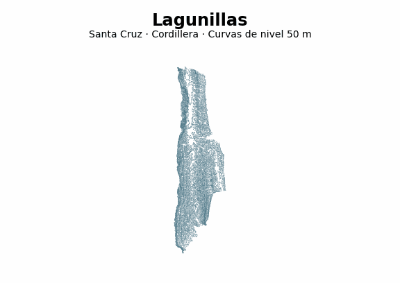 Curvas de nivel cada 50 m - Municipio de Lagunillas, Santa Cruz