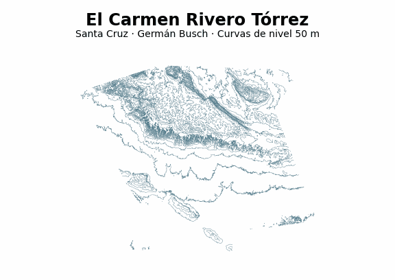 Curvas de nivel cada 50 m - Municipio de El Carmen Rivero Tórrez, Santa Cruz