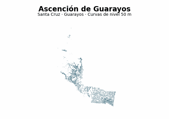 Curvas de nivel cada 50 m - Municipio de Ascención de Guarayos, Santa Cruz