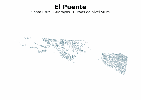 Curvas de nivel cada 50 m - Municipio de El Puente, Santa Cruz
