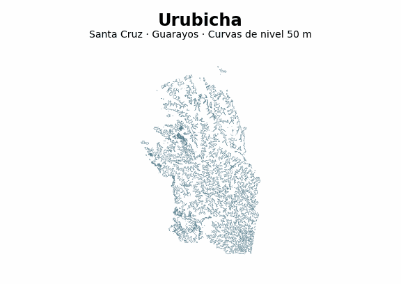 Curvas de nivel cada 50 m - Municipio de Urubicha, Santa Cruz