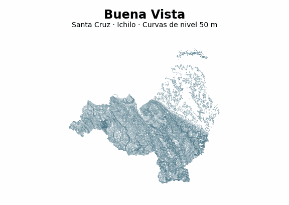 Curvas de nivel cada 50 m - Municipio de Buena Vista, Santa Cruz