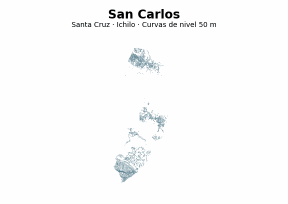 Curvas de nivel cada 50 m - Municipio de San Carlos, Santa Cruz