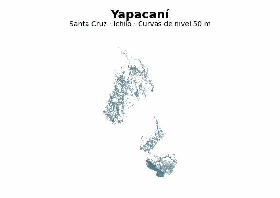 Curvas de nivel cada 50 m - Municipio de Yapacaní, Santa Cruz