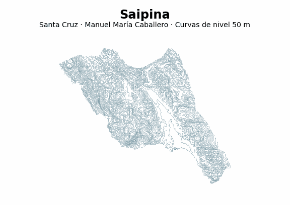 Curvas de nivel cada 50 m - Municipio de Saipina, Santa Cruz