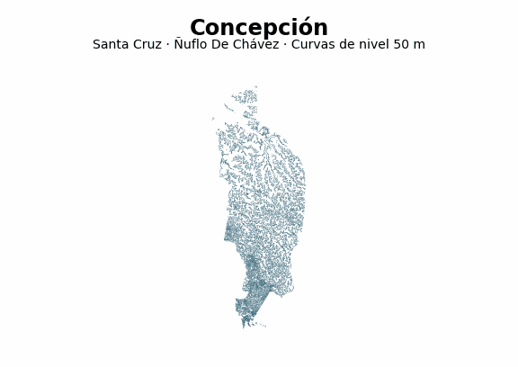 Curvas de nivel cada 50 m - Municipio de Concepción, Santa Cruz