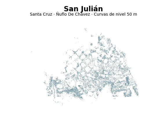 Curvas de nivel cada 50 m - Municipio de San Julián, Santa Cruz