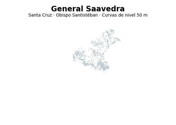 Curvas de nivel cada 50 m - Municipio de General Saavedra, Santa Cruz