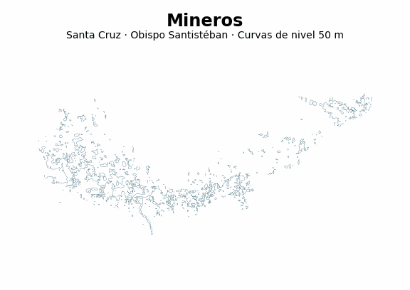 Curvas de nivel cada 50 m - Municipio de Mineros, Santa Cruz