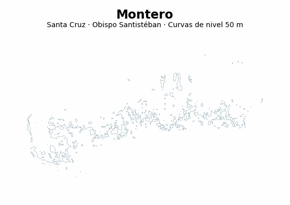 Curvas de nivel cada 50 m - Municipio de Montero, Santa Cruz