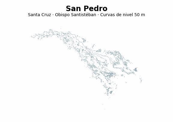 Curvas de nivel cada 50 m - Municipio de San Pedro, Santa Cruz