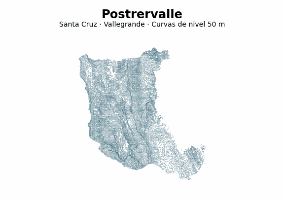 Curvas de nivel cada 50 m - Municipio de Postrervalle, Santa Cruz