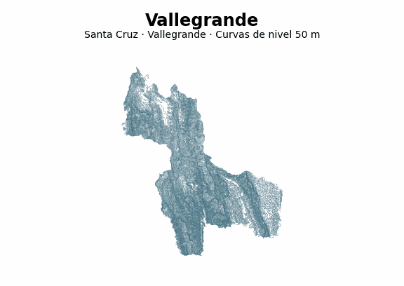 Curvas de nivel cada 50 m - Municipio de Vallegrande, Santa Cruz