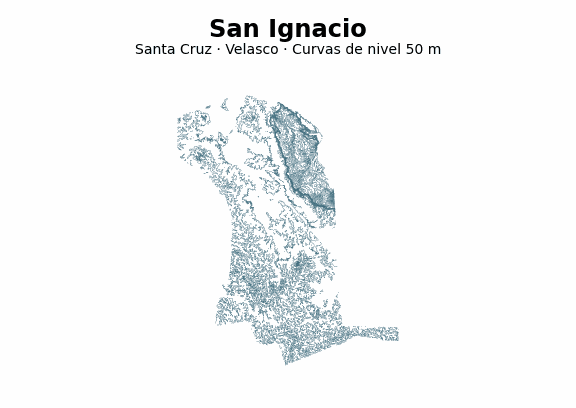 Curvas de nivel cada 50 m - Municipio de San Ignacio, Santa Cruz