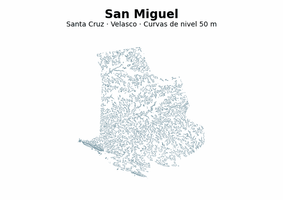 Curvas de nivel cada 50 m - Municipio de San Miguel, Santa Cruz