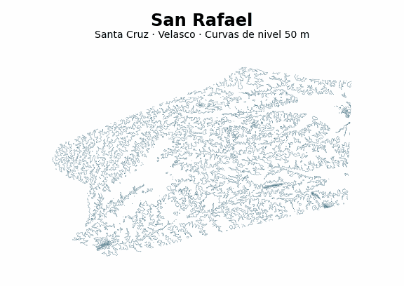 Curvas de nivel cada 50 m - Municipio de San Rafael, Santa Cruz