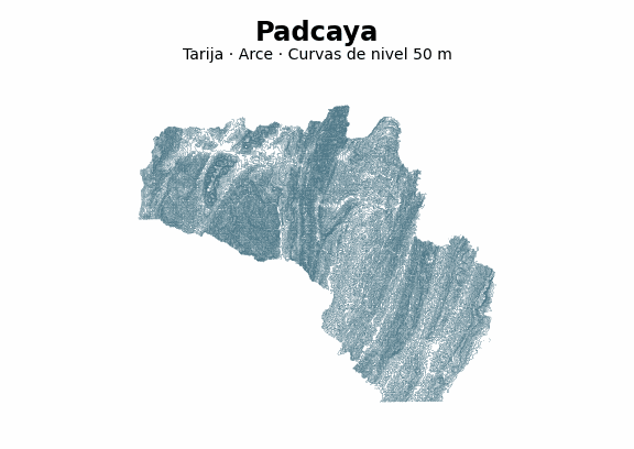 Curvas de nivel cada 50 m - Municipio de Padcaya, Tarija