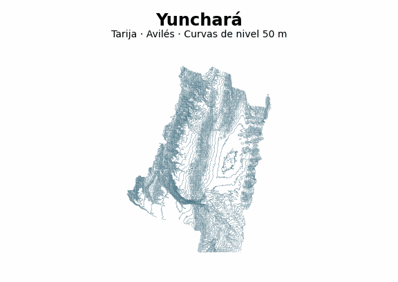 Curvas de nivel cada 50 m - Municipio de Yunchará, Tarija