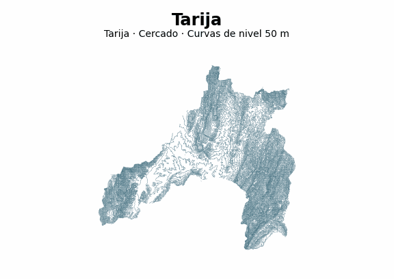 Curvas de nivel cada 50 m - Municipio de Tarija, Tarija