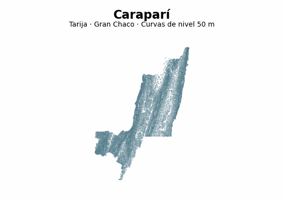 Curvas de nivel cada 50 m - Municipio de Caraparí, Tarija
