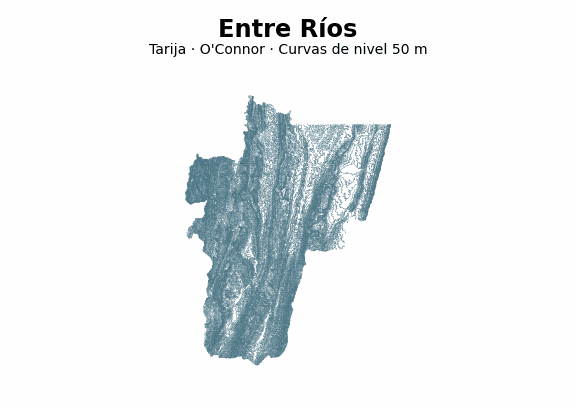 Curvas de nivel cada 50 m - Municipio de Entre Ríos, Tarija