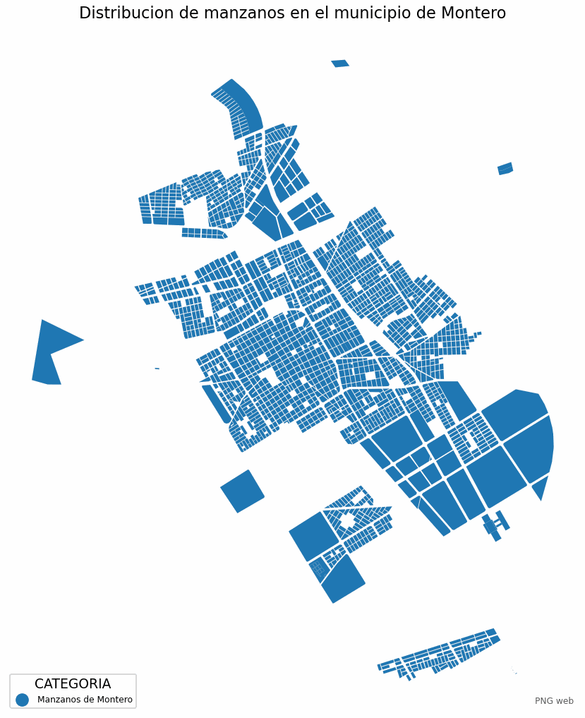 Distribución de manzanos en el municipio de Montero